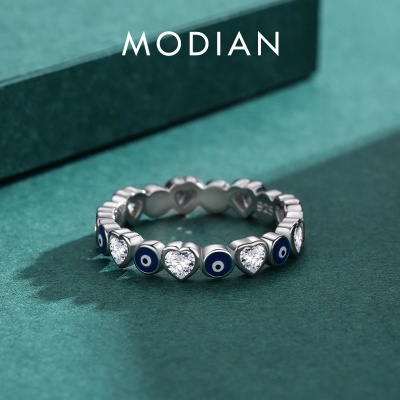 Silver Ring for 925 Sterling Silver Enamel Blue Eyes Women Romantic Heart Stackable Fashion Fine Jewerlry Birthday Gifts