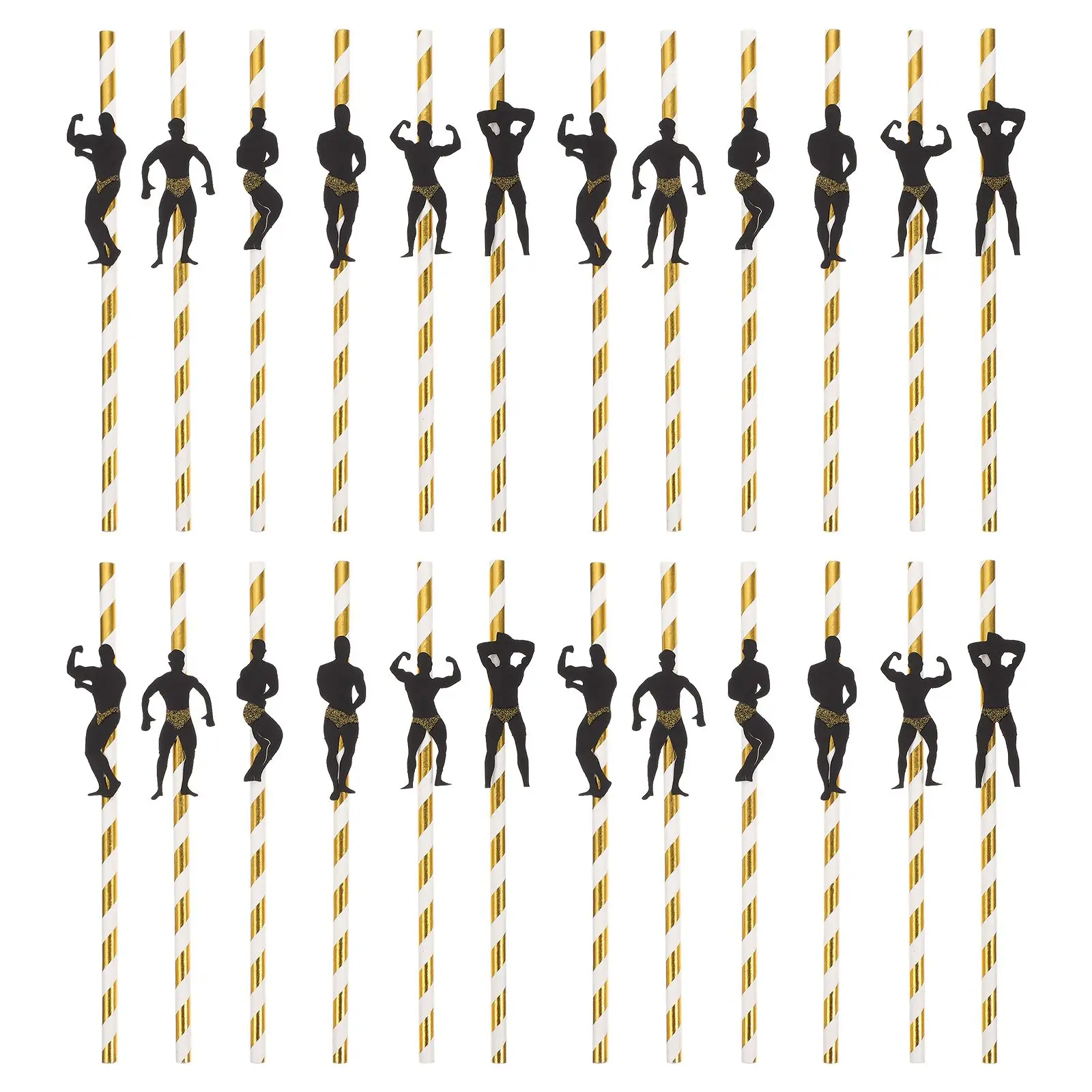 36 Pcs Decors Men Paper Straws Fitness Pose Dance Bars Party Decorations Skin Funny Friendly Safe