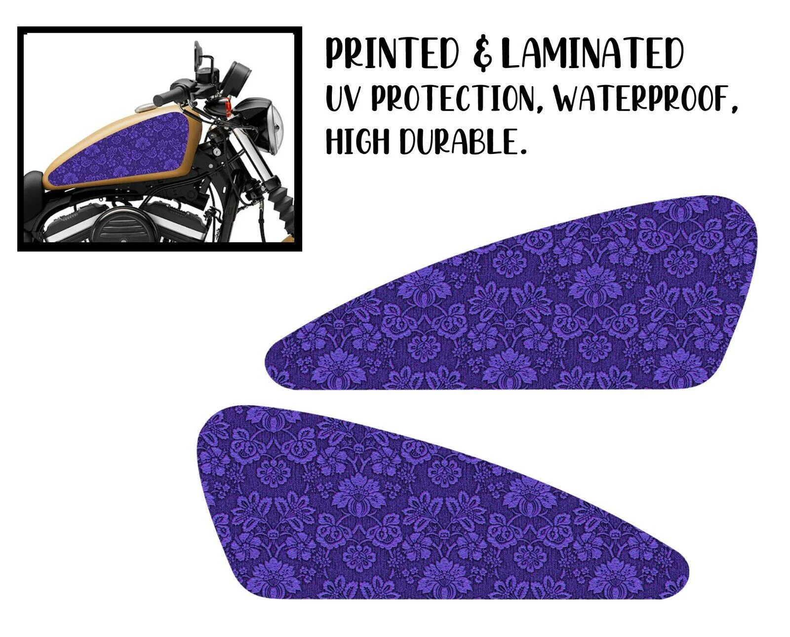 

For Motorcycle tank sticker / skin blue flowers decals 2pcs Fits For Most Motorcycle