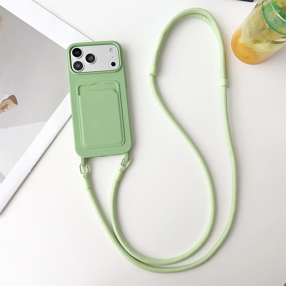 Enhanced Silicone Card Holder Phone Case with Crossbody Lanyard and Fall Prevention Cover