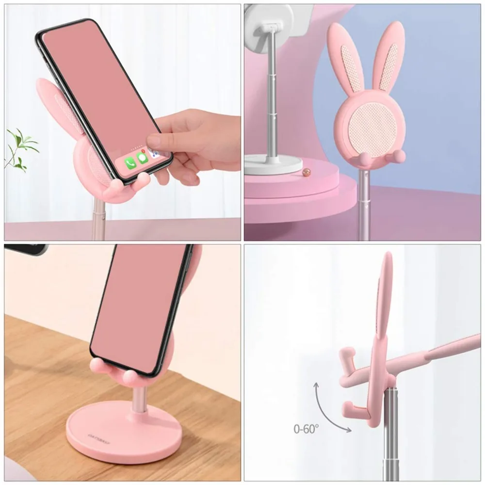귀여운 토끼 모양 휴대폰 거치대, 높이 조절 가능한 데스크탑 브래킷, 아이폰, 아이패드, 태블릿 스탠드용