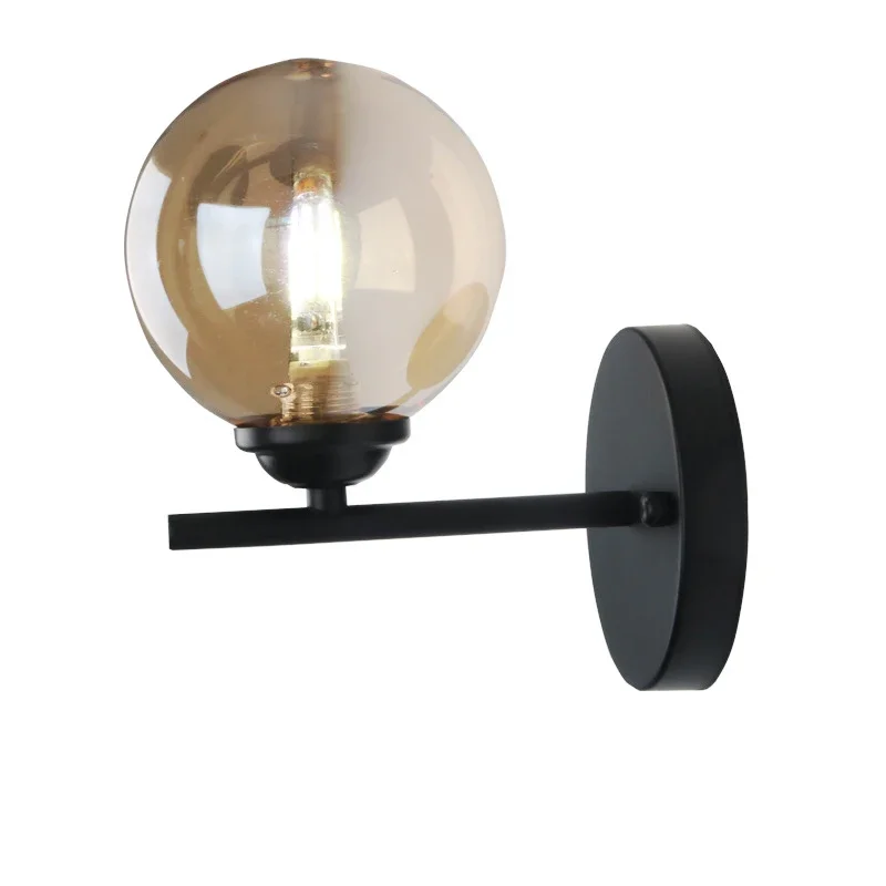 Modern Led Wall Lamp Black Wall Lights with Special Glass Round Ball Bedside Lights with G9 Bulbs Sconce Decor