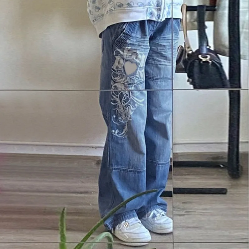 

Tawnie Printed Baggy Y2K Jeans Women's Low Waist jeans 2022 Autumn Winter Oversize Wide Leg Baggy Pants Casual Cargo Trousers