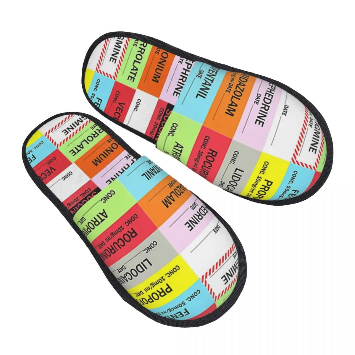 

Funny Men's Medical Nurse Anesthesia Labels Men Women Furry slippers Warm Home slippers