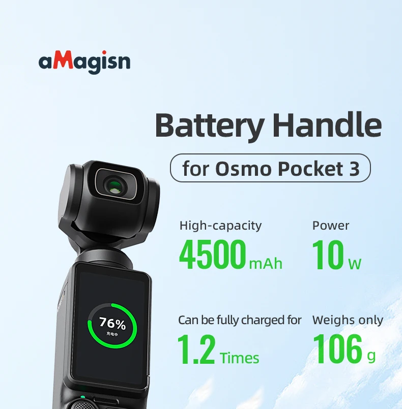 aMagisn Battery Handle for DJI Osmo Pocket3 4500mAh Handheld Charging Safe and S