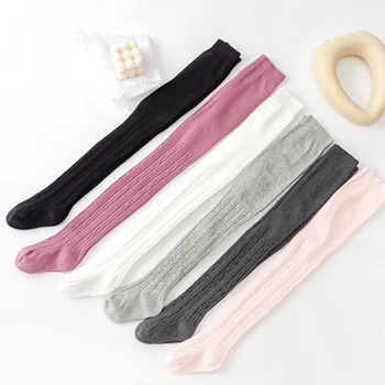 1-12 Years Children Cotton Baby Girls Pantyhose Spring Fall Tights Cable Knitted Footed Ribbed Leggings Toddler Infant Tights