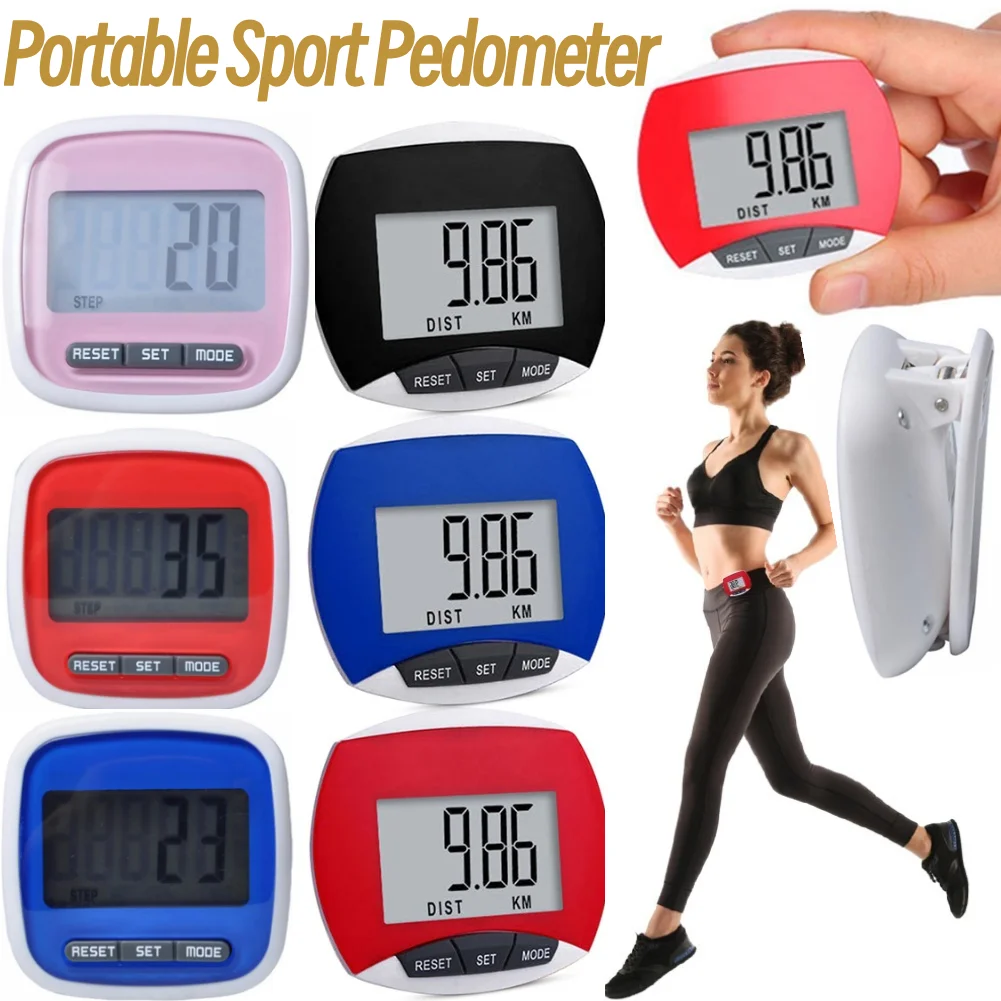 Digital Walking Pedometer Built-in Clip Electronic Running Distance Monitor LCD Display Multi-Function 3D for Men Women