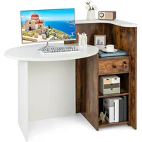 Reception Desk, Front Counter Desk with Lockable Drawer & Adjustable Shelf, Oval Desktop, Retail Counter for Checkout 1
