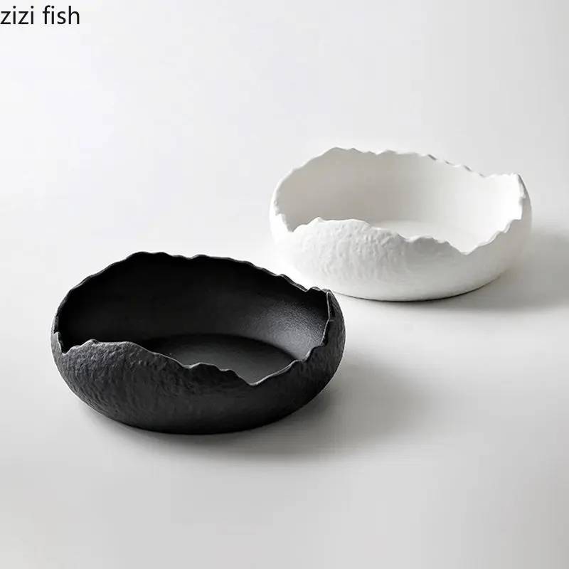 Ceramic Dinner Plate Restaurant Stone Pattern Thick Soup Bowl Salad Bowl Pasta Snack Plate Dessert Ceramic Tableware