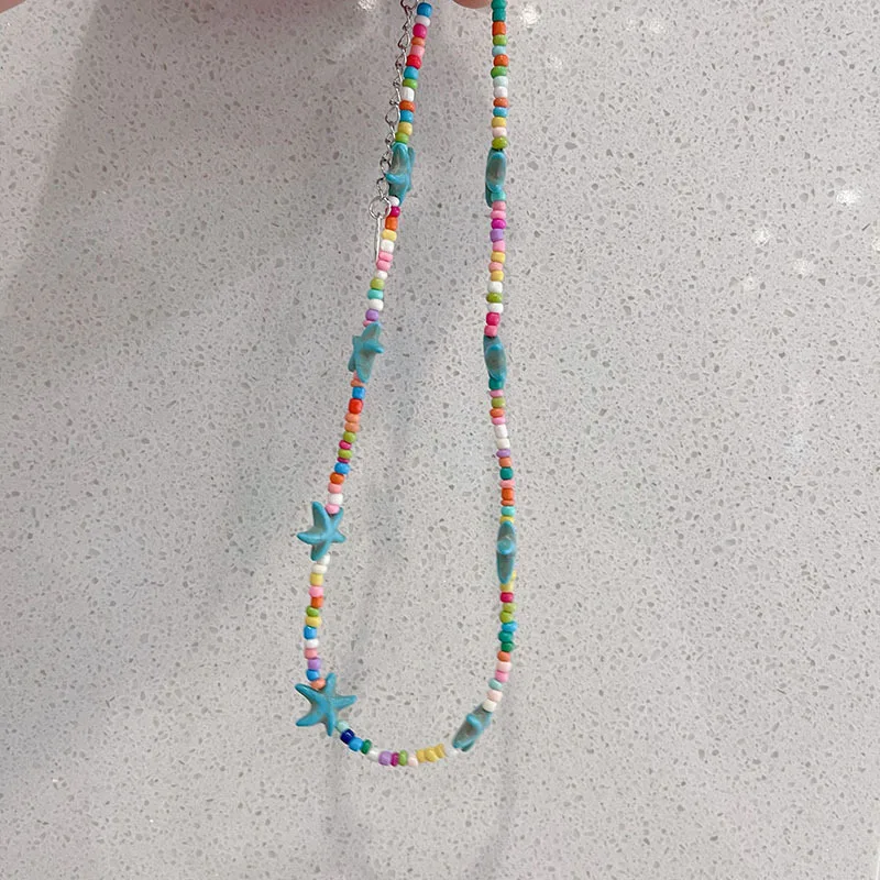Böhmische Seestern Perlenkette Bunte Sommer Strand Halskette Damen_voghion.com