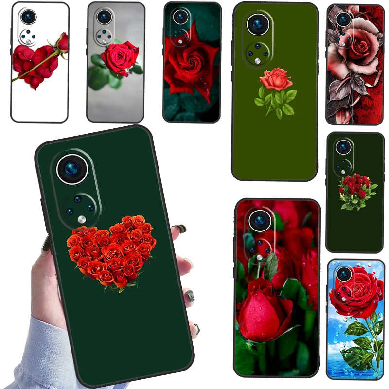 Bright Red Roses Flowers For Honor 50 Case Cover For Huawei P30 P20 P40 Lite Pro Nova 9 5T P Smart Z 2021 Fundas