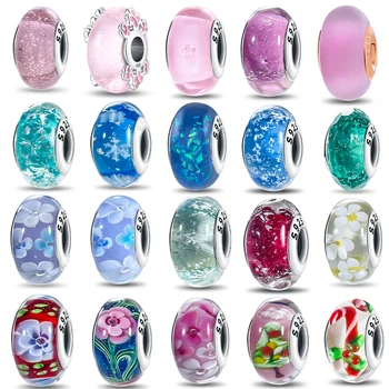 Pink Blue Glass Charm Bead 1