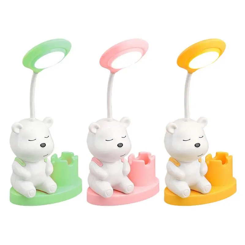 

Cute Cartoon LED Reading Light Pen Holder Eye Protection Night Light For Student Study Office Mini Table Lamp Bedside Lamp Decor