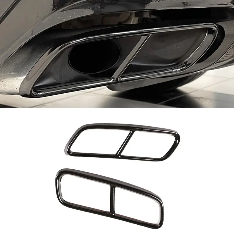 

For Audi Q7 2016 2017 2018 Stainless Steel 2pcs Glossy Black Car Tail Muffler Exhaust Pipe Output Cover Protective Trim