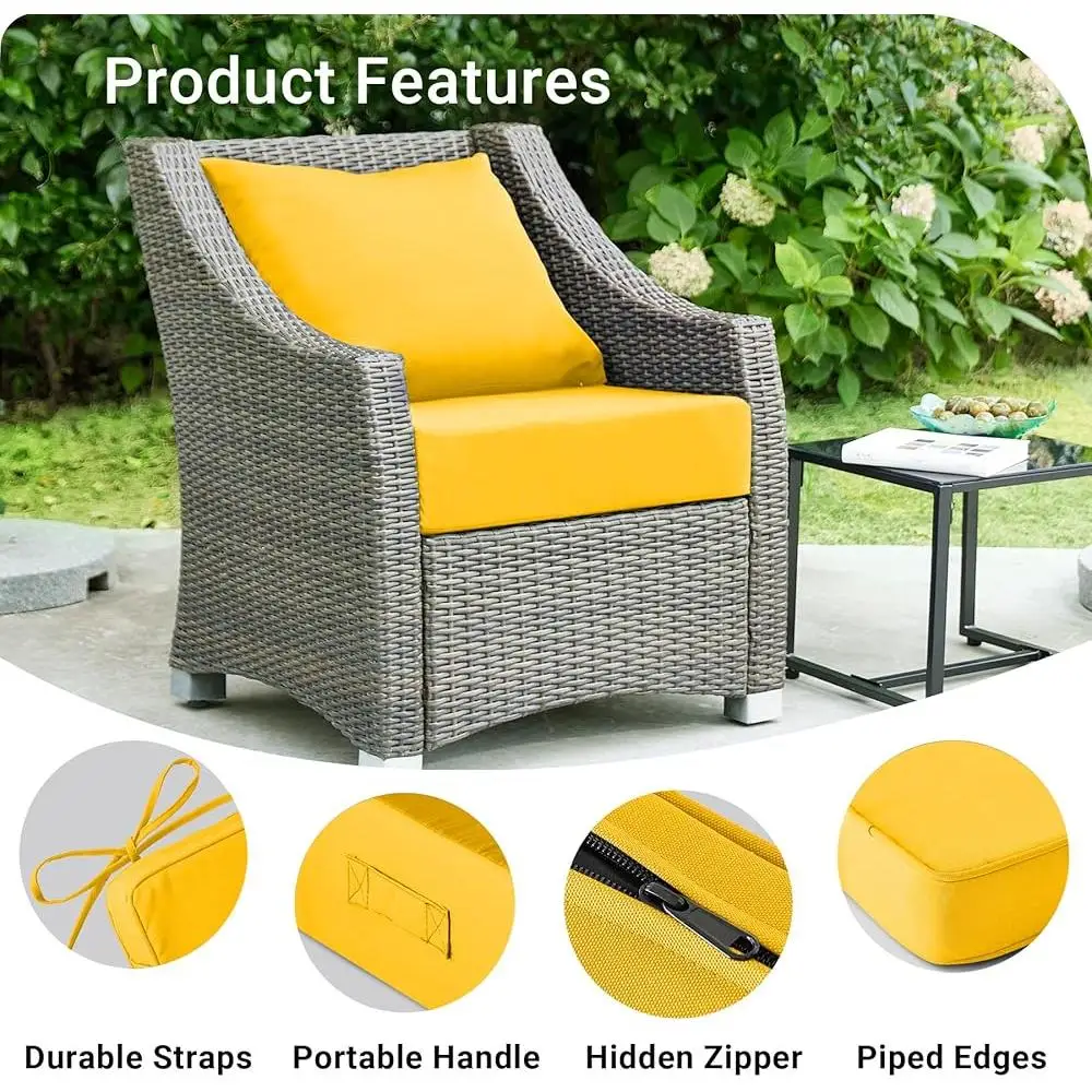 Waterproof Outdoor Cushions Set Patio Furniture Chair Memory Foam Padded Cushion Eco-friendly Garden Sofa Supportive Seat and 6