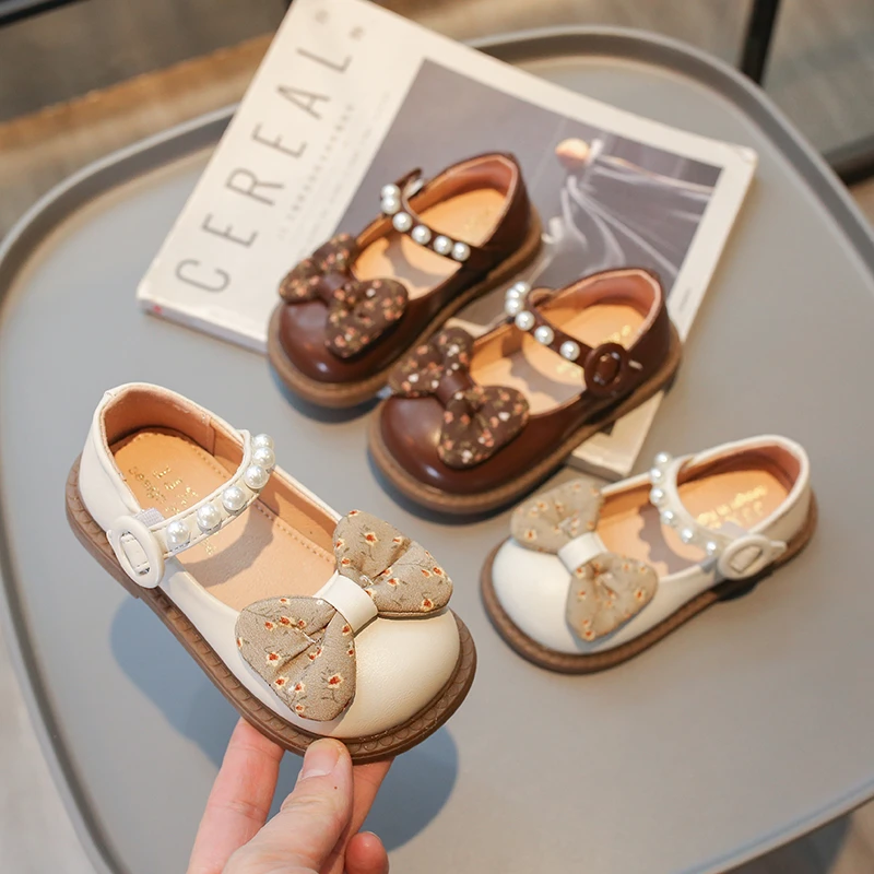 

Girl Princess Shoes Elegant Pearl Bowknot Children Causal Single Shoes 2024 Spring Autumn Fashion Kids Mary Jane Shoes Shallow