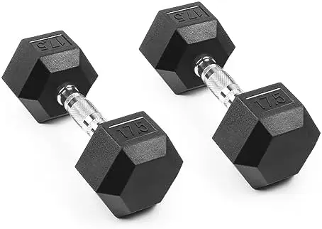

Rubber Encased Hex Dumbbells in Pairs or Single, Hand Dumbbell Weight with Metal Handle for Strength Training, Resistance Traini
