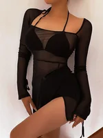 Square Collar Solid Mini Dress For Women Y2k Clothes Gauze Sexi Night Dress Hot Club Outfits Sheer Vestidos De Mujer Long Sleeve - Image 2
