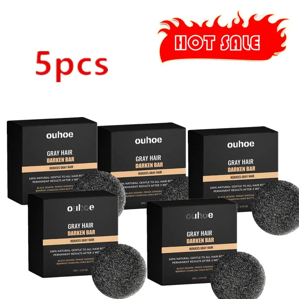 5PCS Hair Darkening Shampoo Bar Soap Anti Dandruff Deep Cleansing Improve Itchy Head Frizz Black Nourishment Beautiful Hair Care floland увлажняющий шампунь с гиалуроновой кислотой и витаминами deep moisture rebalancing shampoo 150