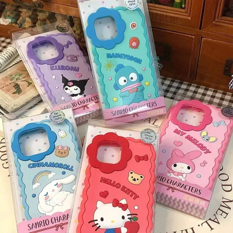 

Sanrio Hello Kitty Kuromi Cinnamoroll Phone Case for iPhone 14 13 12 promax Wavy Edge Silica Gel Cute Cartoon Anime Accessories