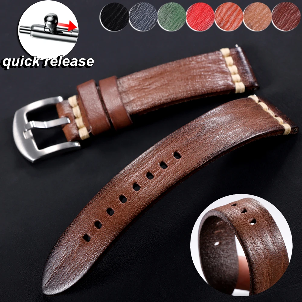 Premium Vintage Cowhide Leather Watch Strap - Men's Wrist Bracelet