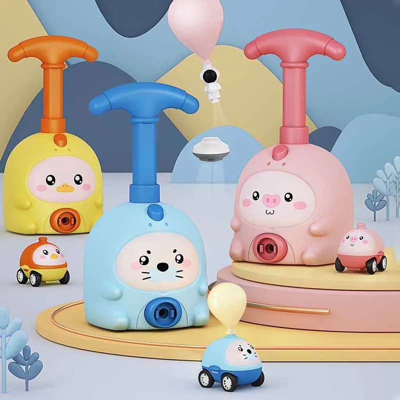 

Piggy Seal Multifunctional Inflatable Car Balloon Launcher Toy Children Science Enlightenment Cognitive Sliding Inertia Car