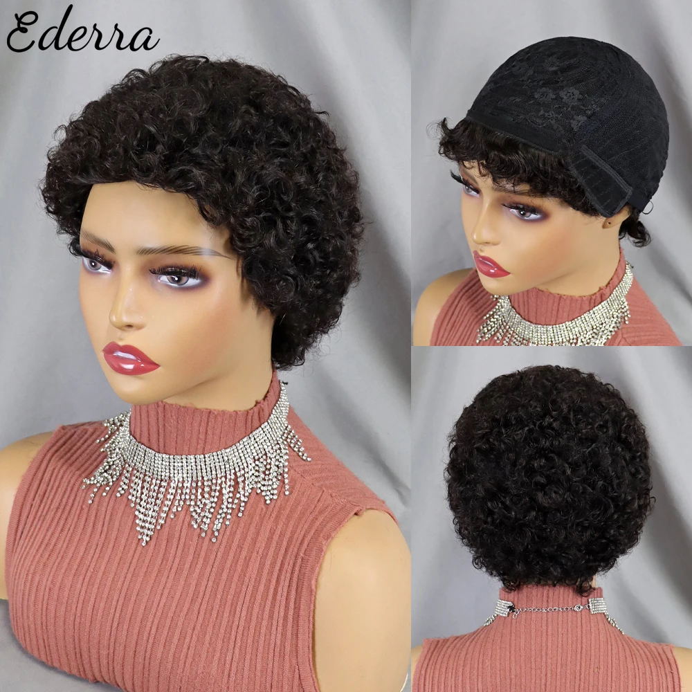 

Short Afro Kinky Curly Wig Brazilian Remy Human Hair Short Wigs 150% Density For Women Black Brown Color Cheap Wigs Pixie Cut