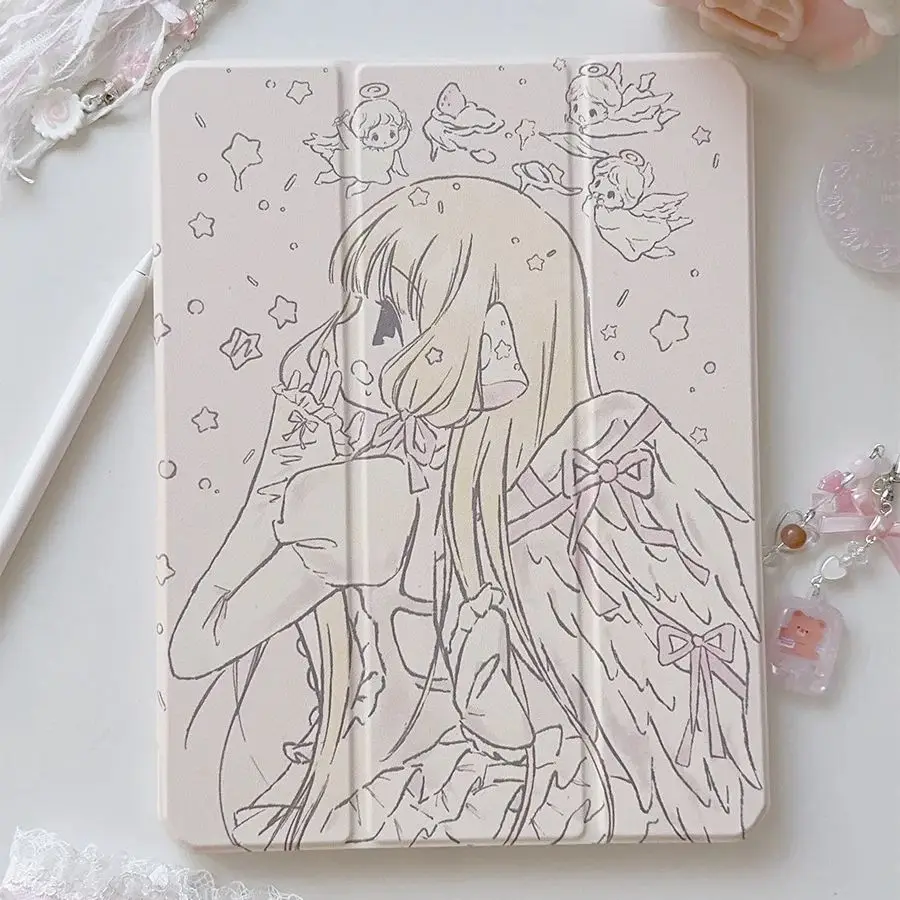 Angel Girl Transparent Design Super Thin Protective iPad Case