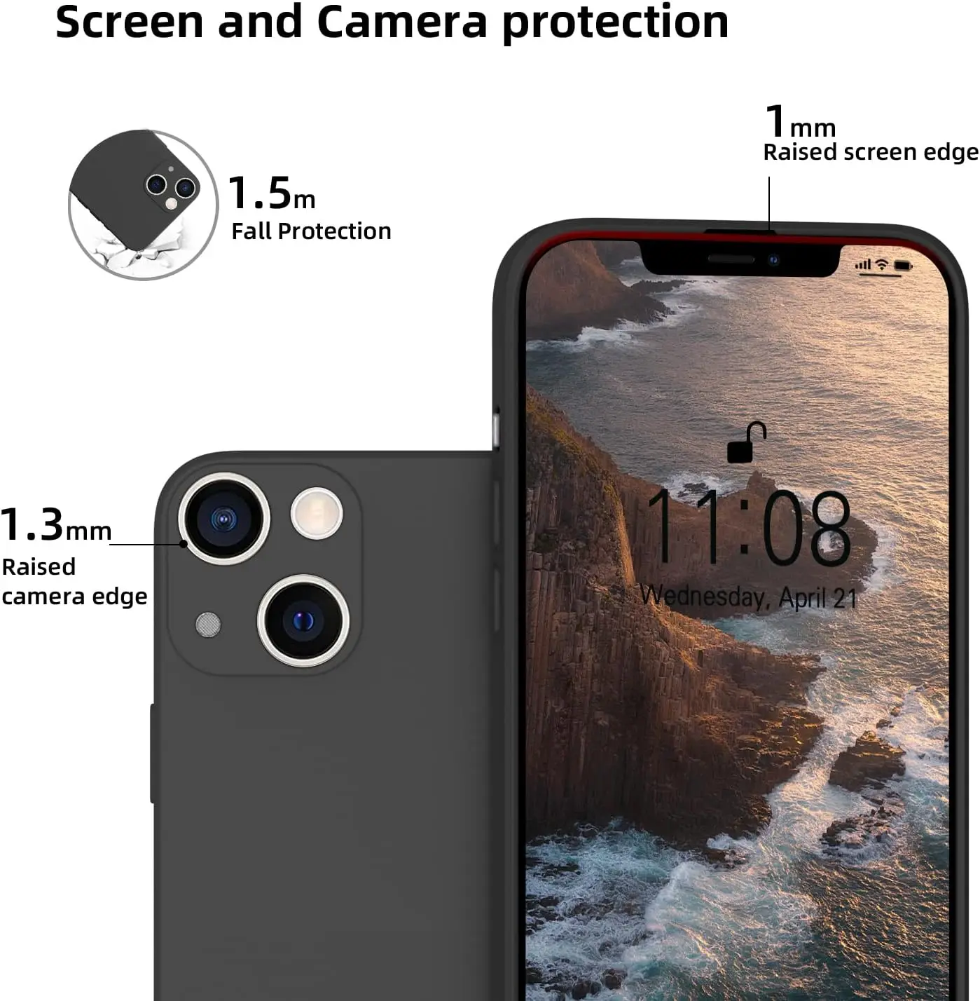 Ultra Thin Matte Silicone Soft Black Case with Lanyard Cord