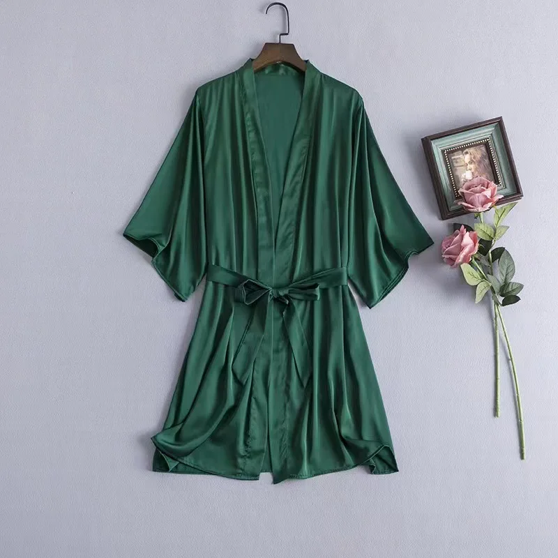 Green Nightgown Solid Color Kimono Lady Elegant Bathrobe Satin Homewear Wedding Bridal Gift Sleepwear Sexy Intimate Lingerie women dress,women sleepwear,bride robes,silk robe,sleepwear pajamas,cotton bathrobe