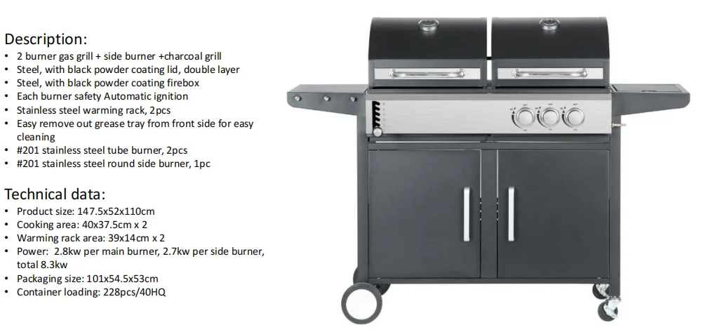 Description Picture 5 of itemOutdoor Kitchen Cabinets Stainless Steel Combo Gas Grills Charcoal Grill Black Color