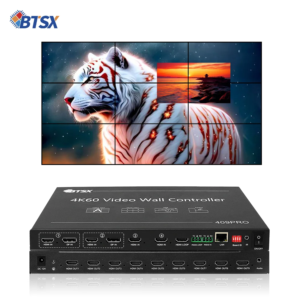 HDMI 스위처 비디오 월 컨트롤러 프로세서, 3x3, 4 HDMI 2.0 입력, 4K60