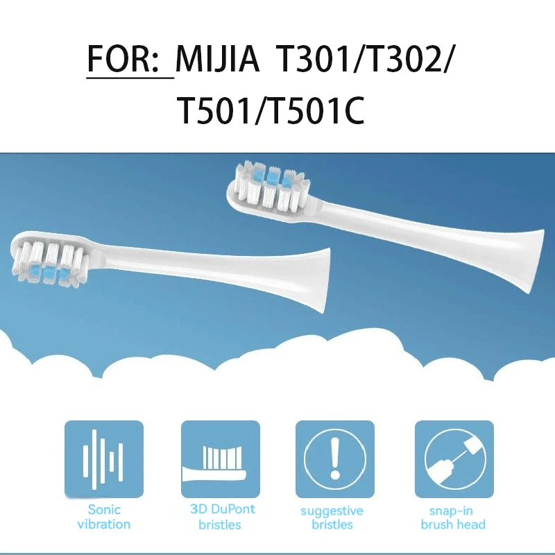 MIJIA T301/T302/T501용 교체 칫솔 헤드 진공 포장이 포함된 소닉 전동 칫솔 듀폰 강모 노즐
