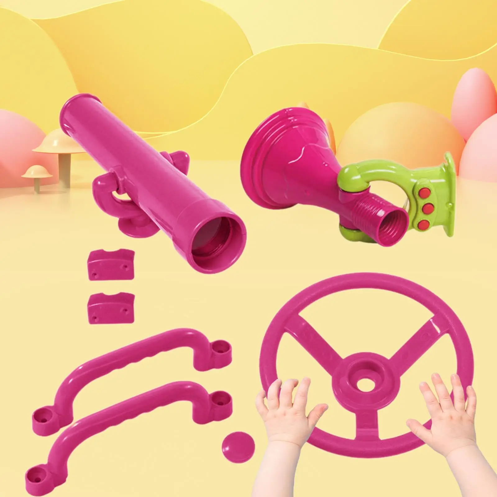 4Pcs Playground Accessories Pink Trumpet Swingset Attachments for Outdoor Playhouse Treehouse Swingset Backyard Ages 3 Older