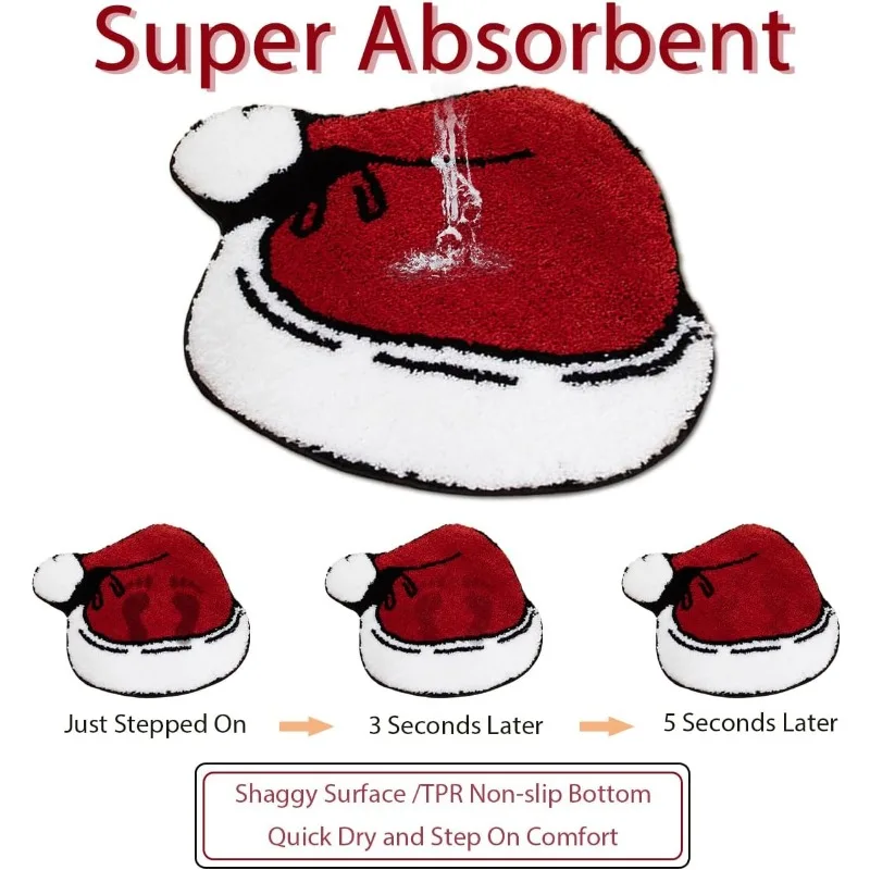 Christmas Hat Bath Rug Cute Red Hat Pattern Soft Bath Mat Water Absorbent Bathroom Floor Rugs Non Slip for Bedroom Entryway