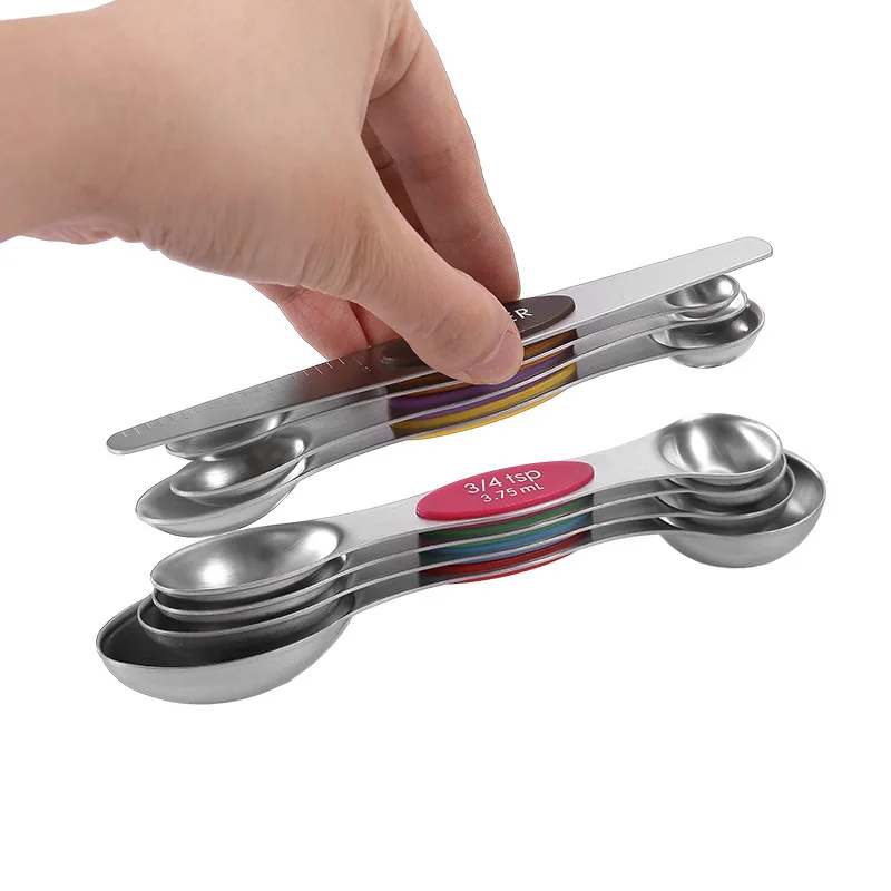 

Stainless steel Double Ended Headed Icecream Ball Spoon Measuring Spoon Magnetic Suction Seasoning Kitchen Salt Spoon Fruit Tool