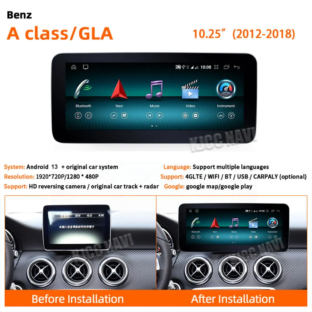 Android Autoradio Apple Carplay GPS 10.25 Ecran pour Benz A GLA CLA W176  C117