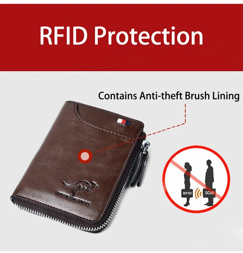Luxury RFID Blocking Wallet - Mens Zipper Business Card Holder