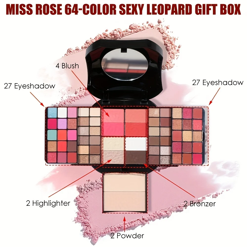 64-Color Eyeshadow Makeup Palette with Brush Portable Powder Cosmetic Kit Eyes Long-lasting Shimmer & Matte Finishes For Easter