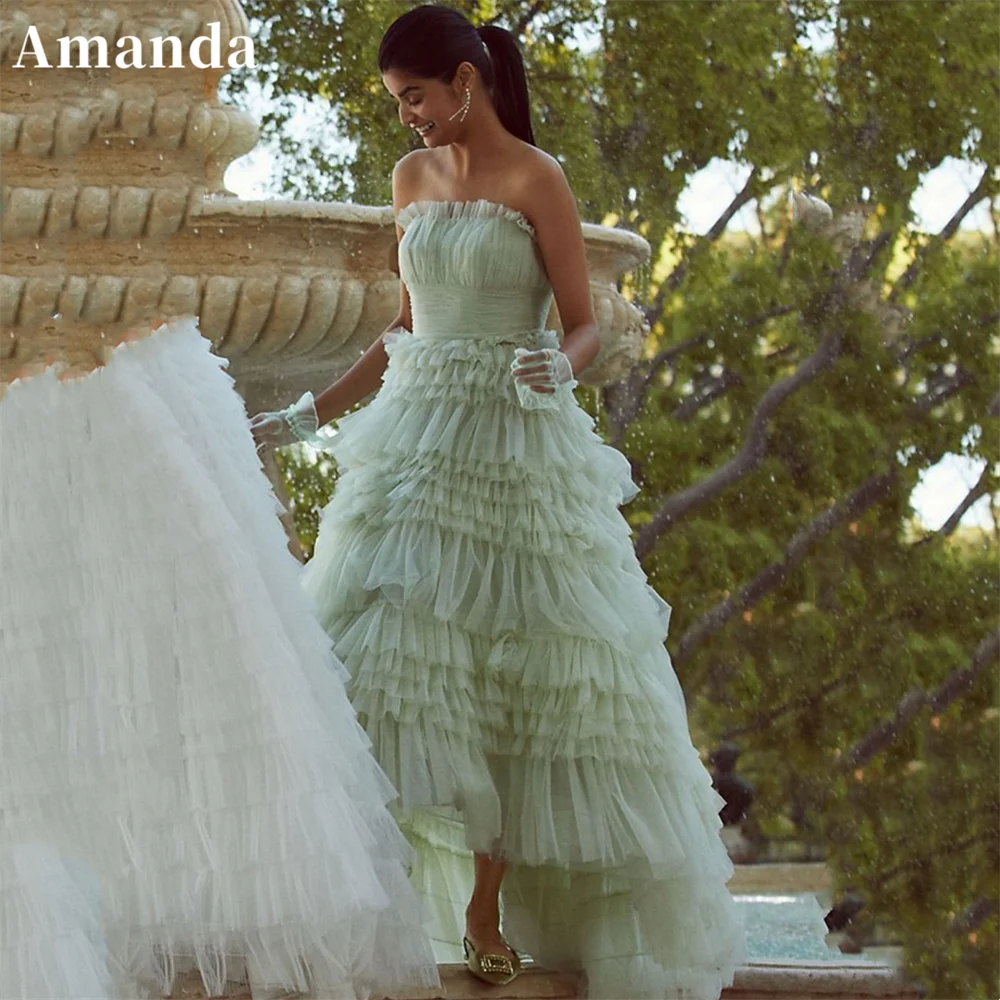 

Amanda Luxury Strapless Evening Dress Green Prom Dress 2023 Multilayer Party Dress Sweet Tulle فساتين مناسبة رسمية