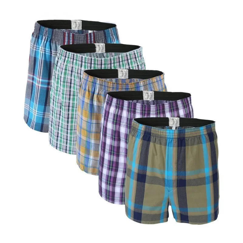 5 pcs Mens Underwear Boxers Shorts Casual Cotton Sleep Underpants Quality Plaid Loose Comfortable Homewear Striped Arrow Panties