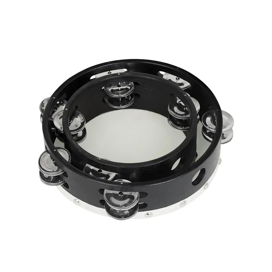 Orff 2 Pcs Tambourine 6 Inch 8 Inch Hand-Ranked Bell Drum Double Row Sheepskin Hand-shake Wooden Music Enlightenment Instrument