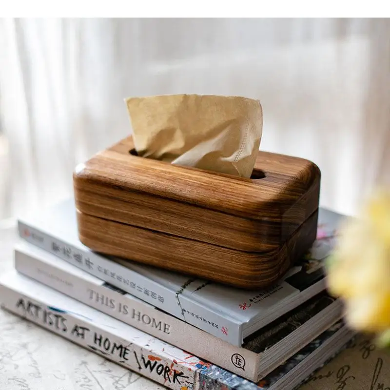 

Natural Wood Round Corners Tissue Box Coffee Table Desk Decoration Tissue Box Storage Boxes Paper Towel Case Modern Home Decor