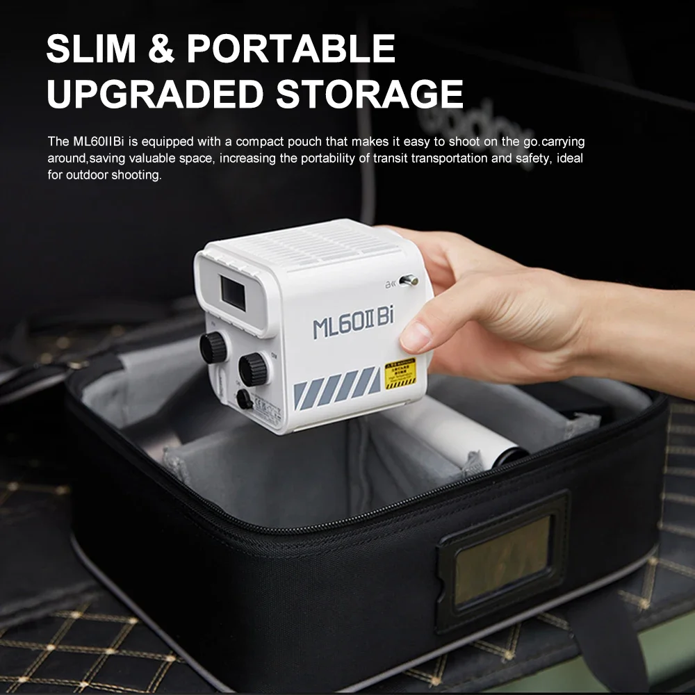 Godox ML60II BI 2800K -6500K LED 비디오 라이트, 무소음 모드, 휴대용 밝기 조정 지지대, 리튬 이온 야외 LED 업그레이드 램프