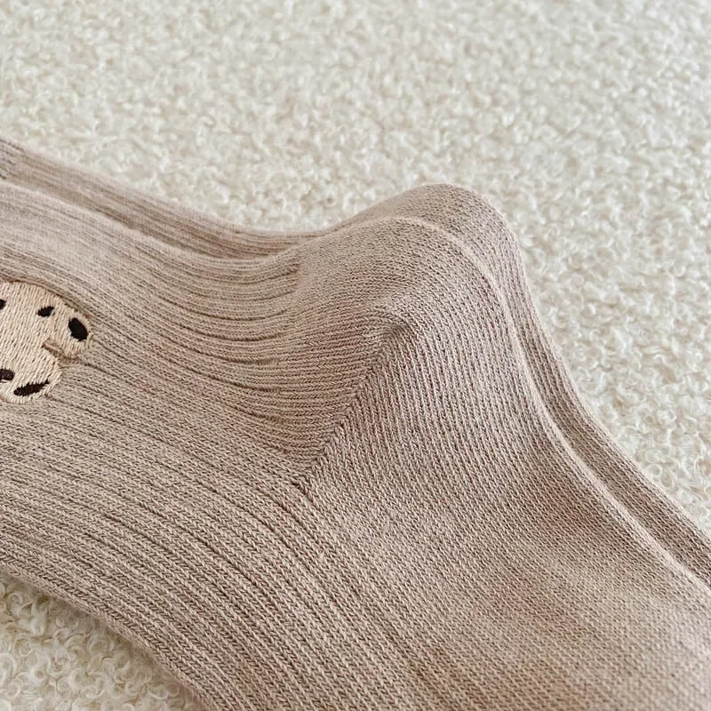 Spring Autumn Kids Toddler Socks Korean Style Fashion Cartoon Bear Calf Sock for Kids Boy Girl Soft Cotton School Sock for Baby