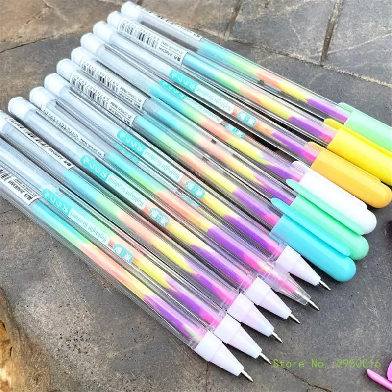 6/12 Pcs Neons Gel Pen Rainbow Ballpoint Pen Colorful Rainbow Decorative Stationery Supplies for Adult Student