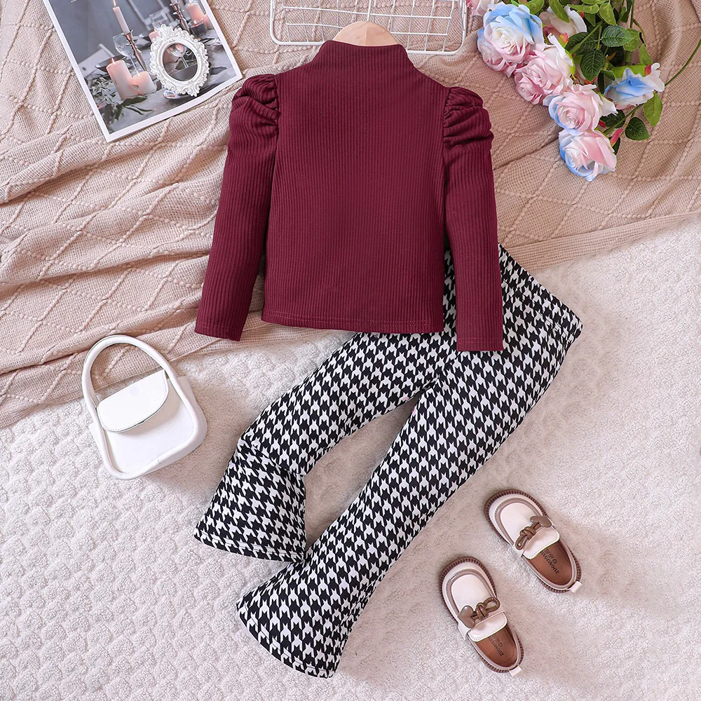 

New Clothing Set Girls Long Sleeve Turtleneck Claret T-shirt Swallow Gird Pants Cute 2 Pcs Sets Casual Girls Clothes Sets 5-9T