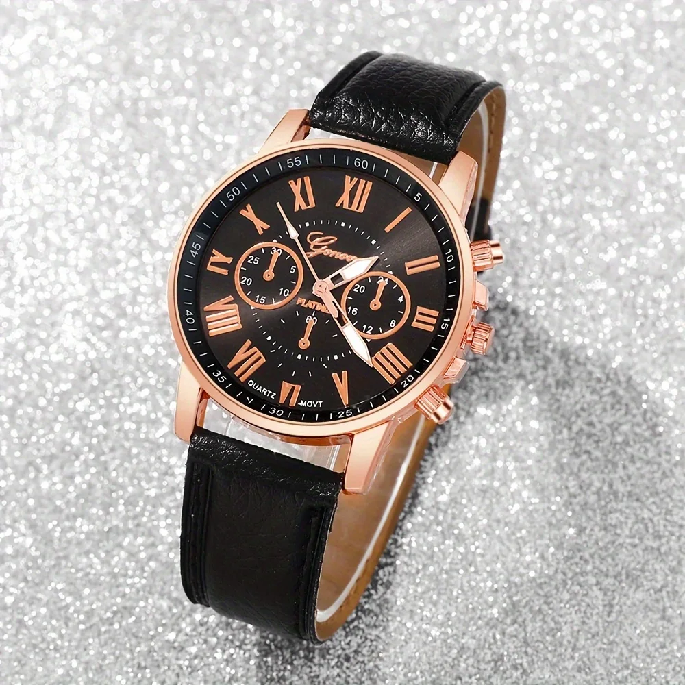 4-piece set of fashionable women's quartz watch - stylish circular dial, suitable for daily wear and special occasions