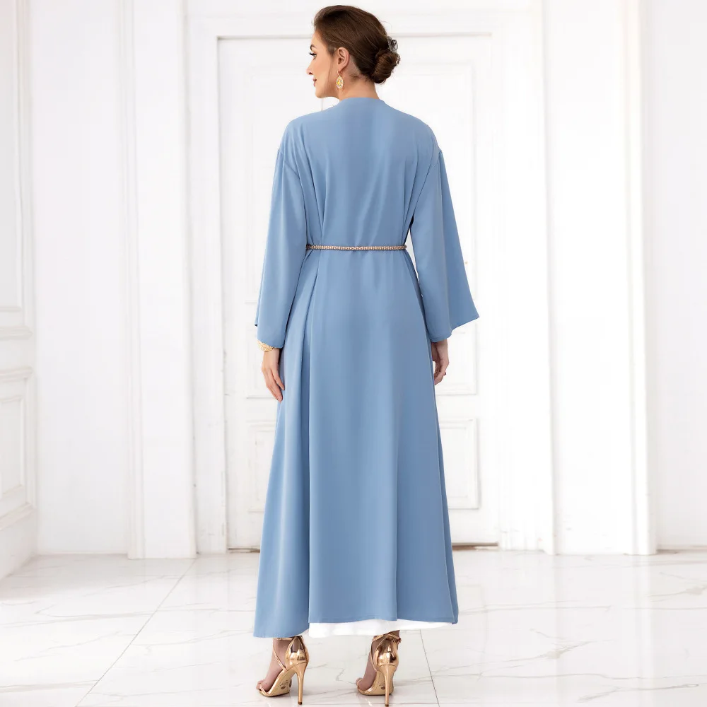 New Arabic Cardigan Open Abaya Handmade Diamonds Women Elegant Long Gown Muslim Fashion Moroccan Kaftan Jalabiya for Lady Dress