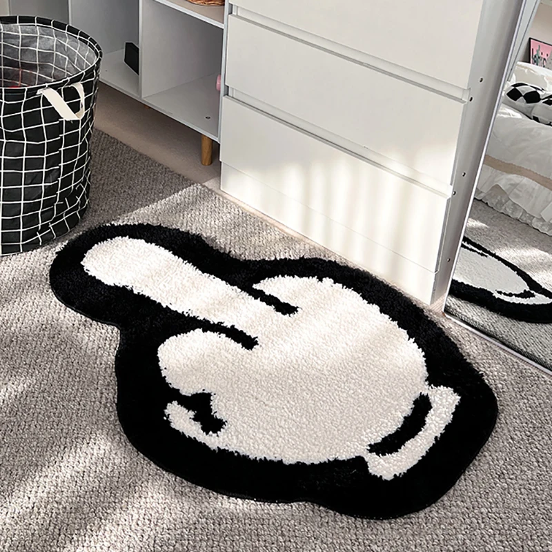 

Cool Black White Tufting Rug Bedroom Mat Gesture Living Room Carpet Floor Tidy Foot Pad Bedside Doormat Aesthetic Home Decor